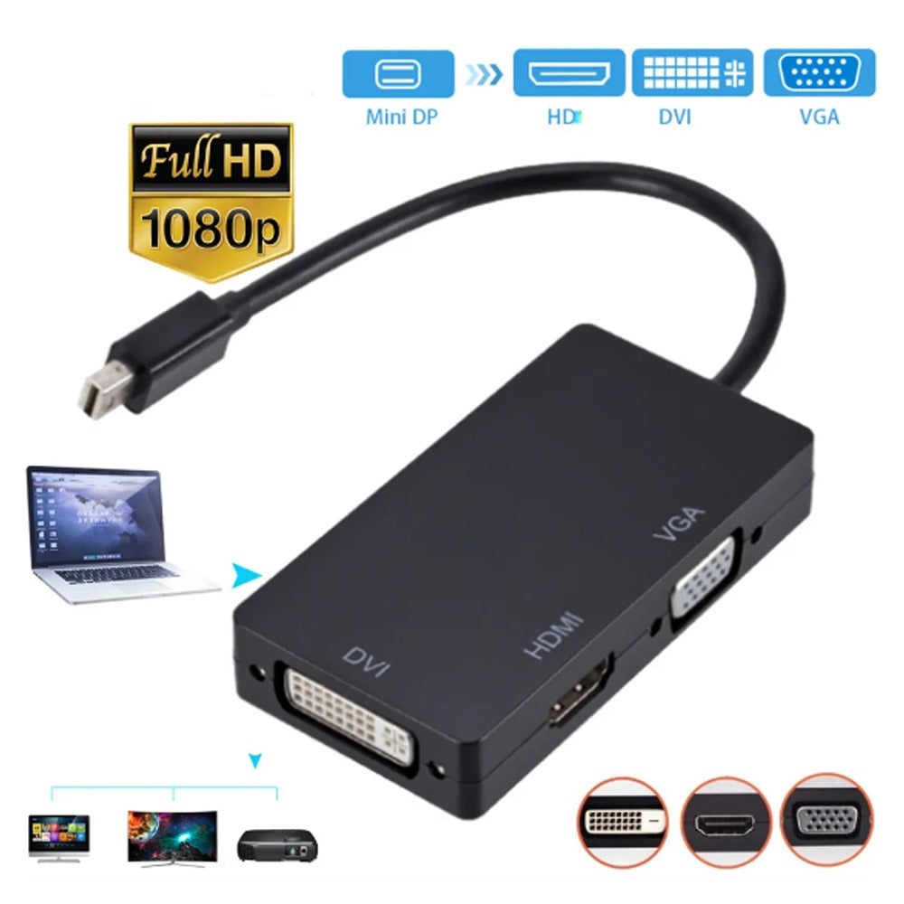 Convertidor 3 en 1 Thunderbolt Mini Displayport a HDMI VGA DVI S0218