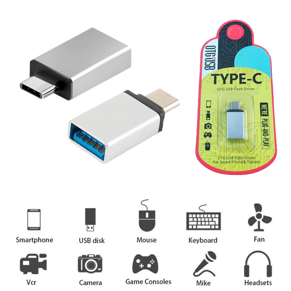Adaptador OTG USB Tipo C 3.1 Macho a USB 3.0 Hembra Plata S0238-1