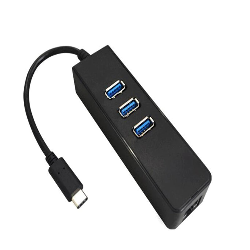 Adaptador USB 3.1 Tipo C a Rj45 USB LAN Ethernet + Hub 3 Puertos Negro S0270