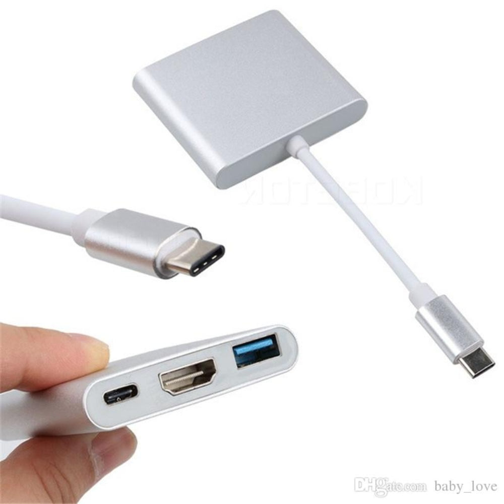 Convertidor Tipo C a HDMI 4K USB 3.0 Tipo C 3 en 1 Multiport Plateado S0277