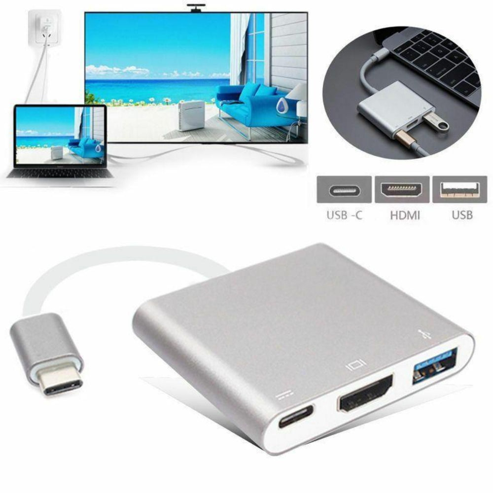 Convertidor Tipo C a HDMI 4K USB 3.0 Tipo C 3 en 1 Multiport Plateado S0277