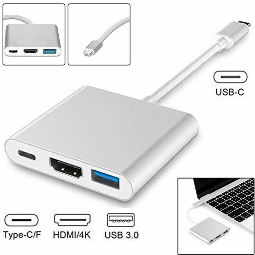 Convertidor Tipo C a HDMI 4K USB 3.0 Tipo C 3 en 1 Multiport Plateado S0277