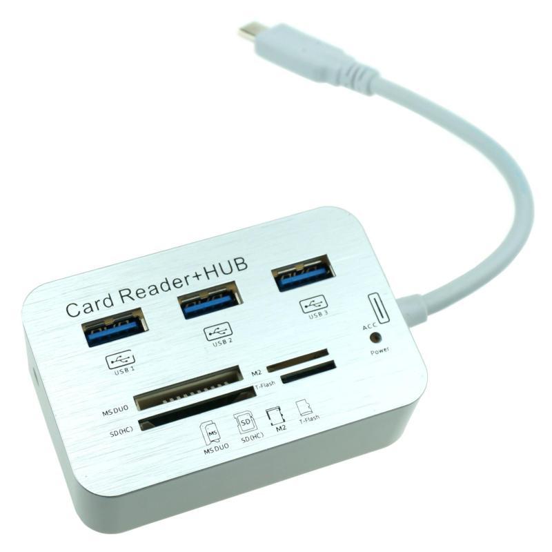 Lector de Tarjetas Tipo C Micro SD SD mmc Md + HUB 3 Puertos USB 3.0 S0289