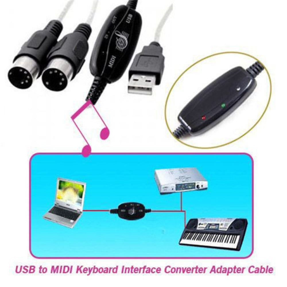 Cable Convertidor USB a MIDI Conecta Teclado Organo a PC 1.8 metros S0305