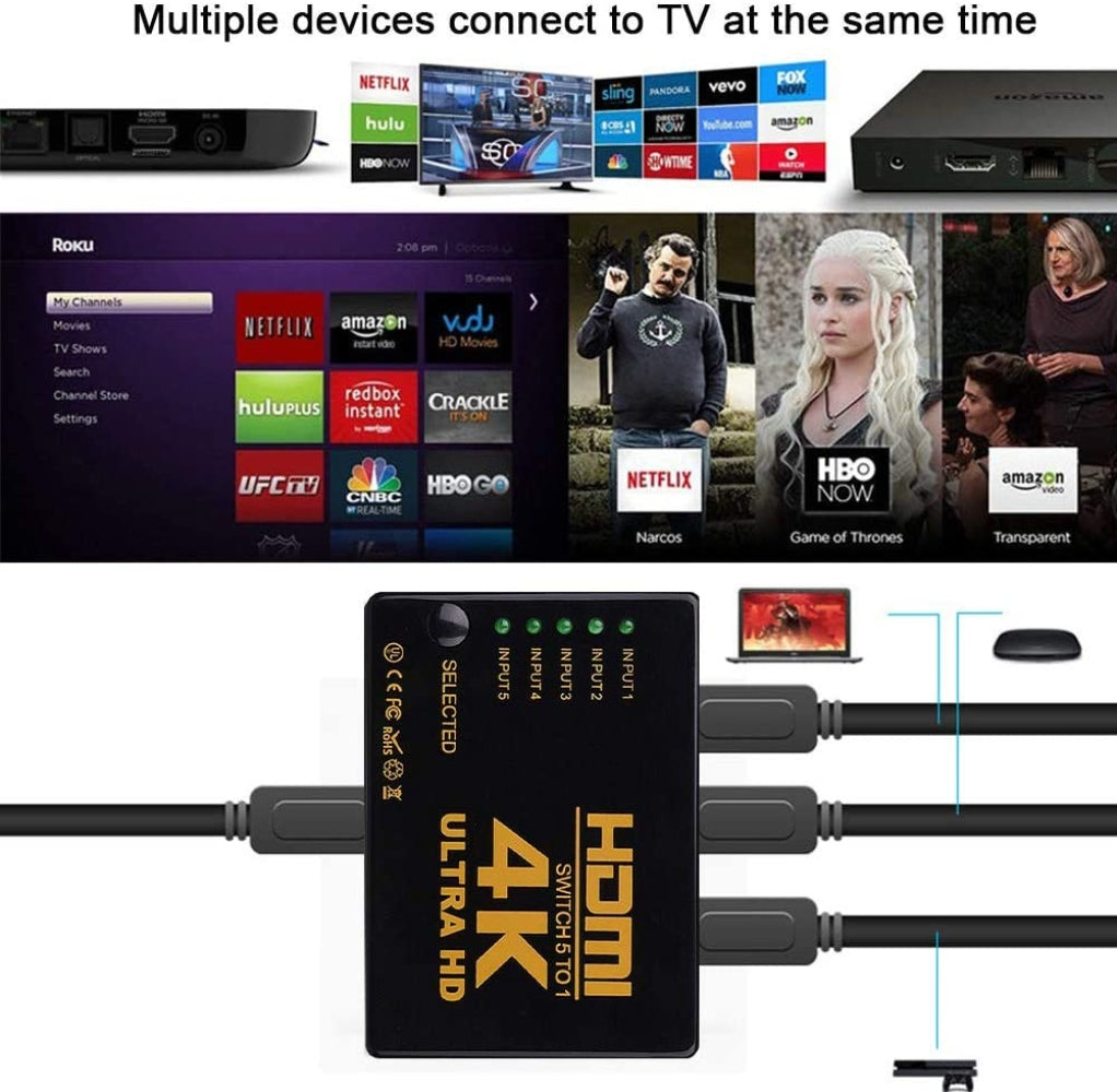 Multiplicador 5 Puertos HDMI 4K TV DVD Switch Ultra HD 5 en 1 S0358