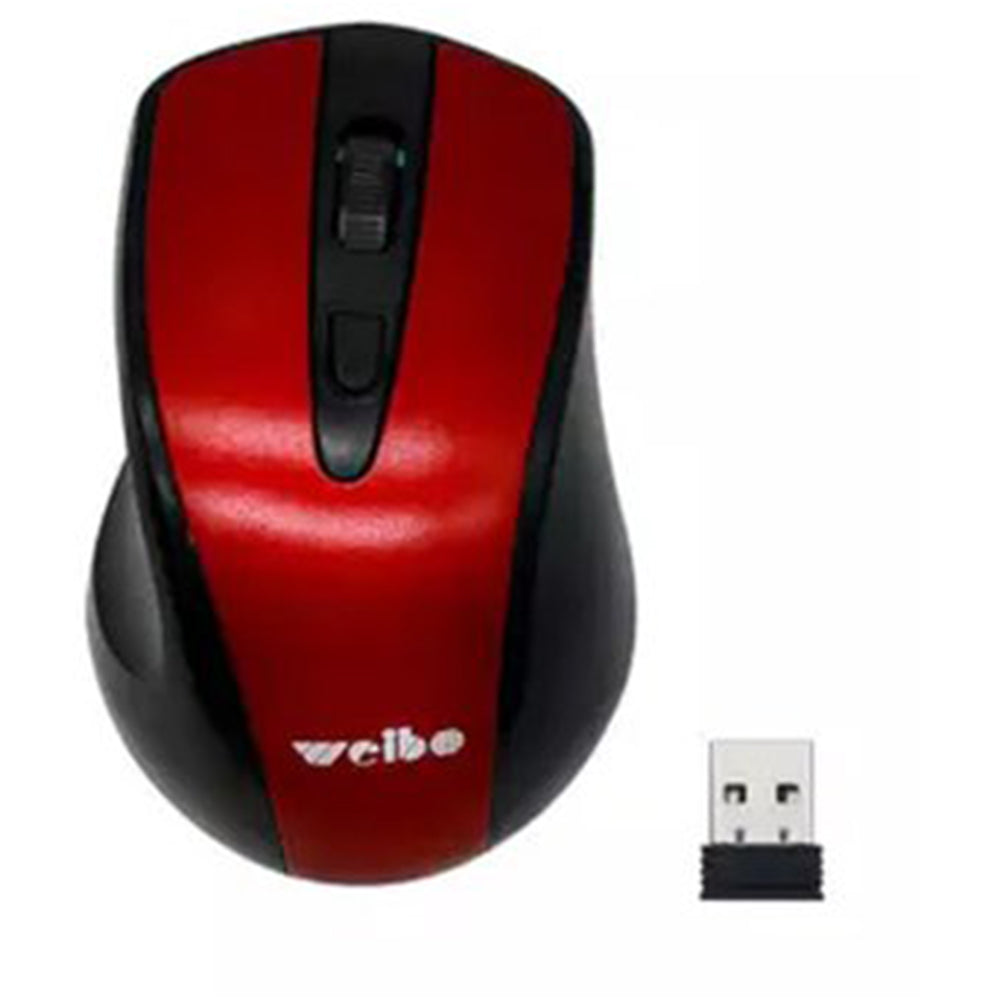 Mouse Óptico Inalámbrico USB Weibo 2.4 Ghz Wireless Negro con Rojo S0463-1
