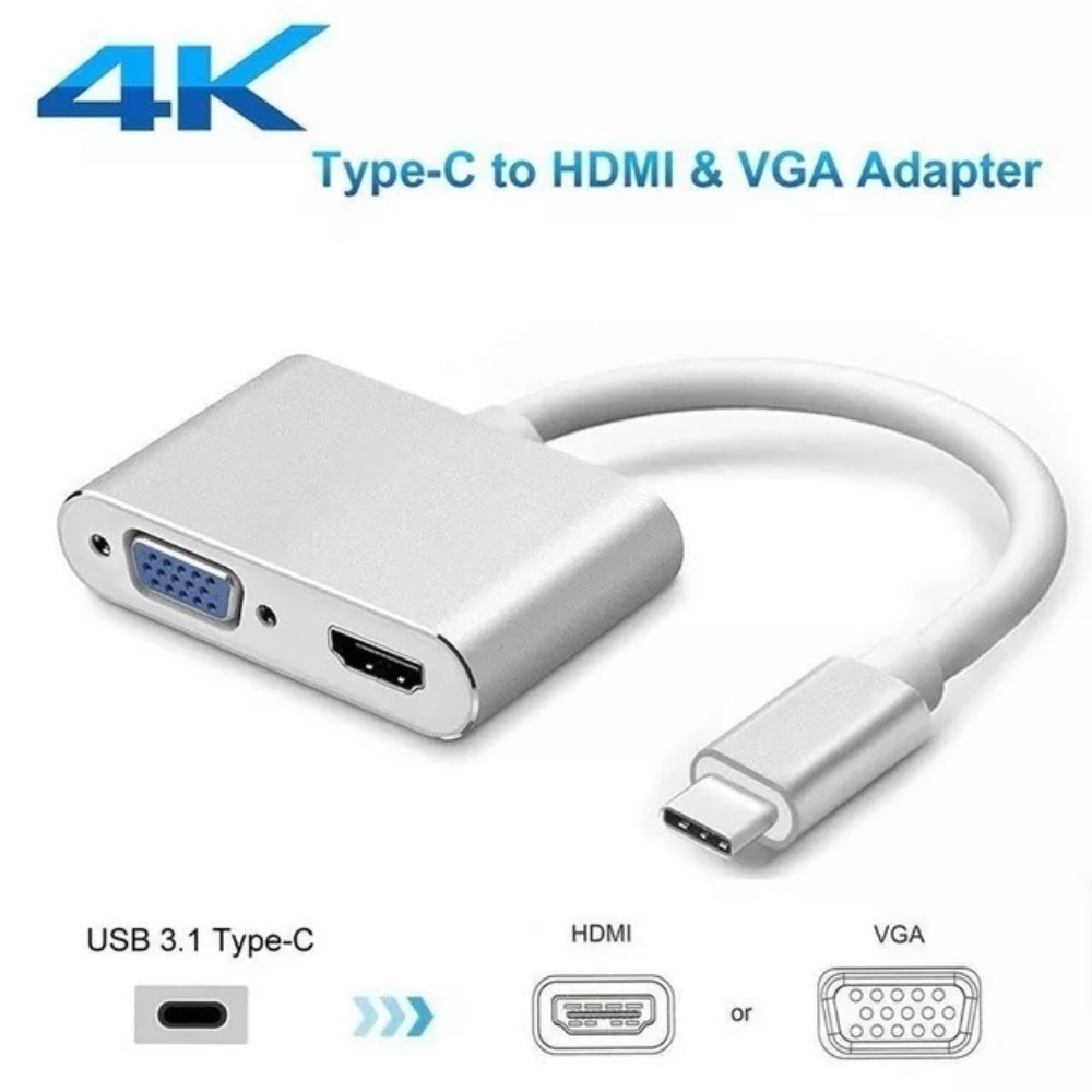 Convertidor USB 3.1 Tipo C a VGA y HDMI Adaptador Mac Video S0525