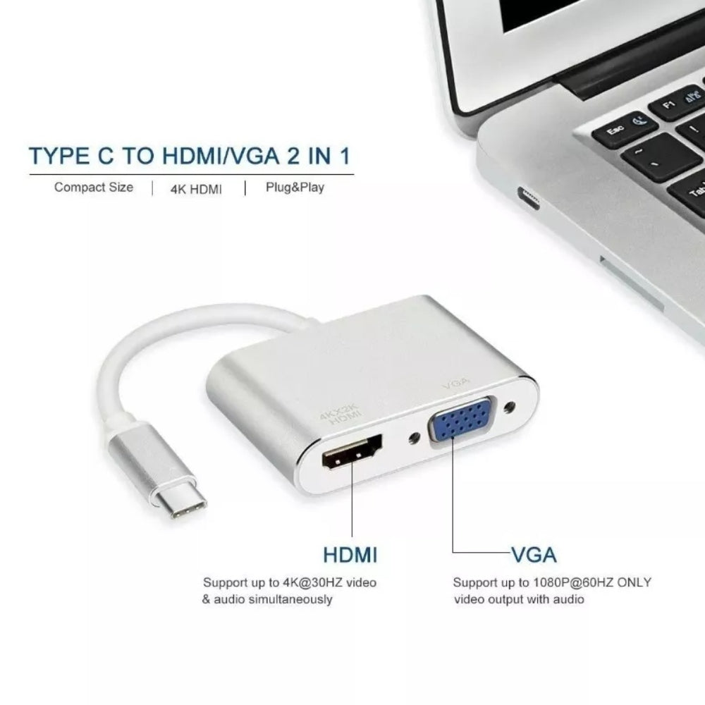 Convertidor USB 3.1 Tipo C a VGA y HDMI Adaptador Mac Video S0525