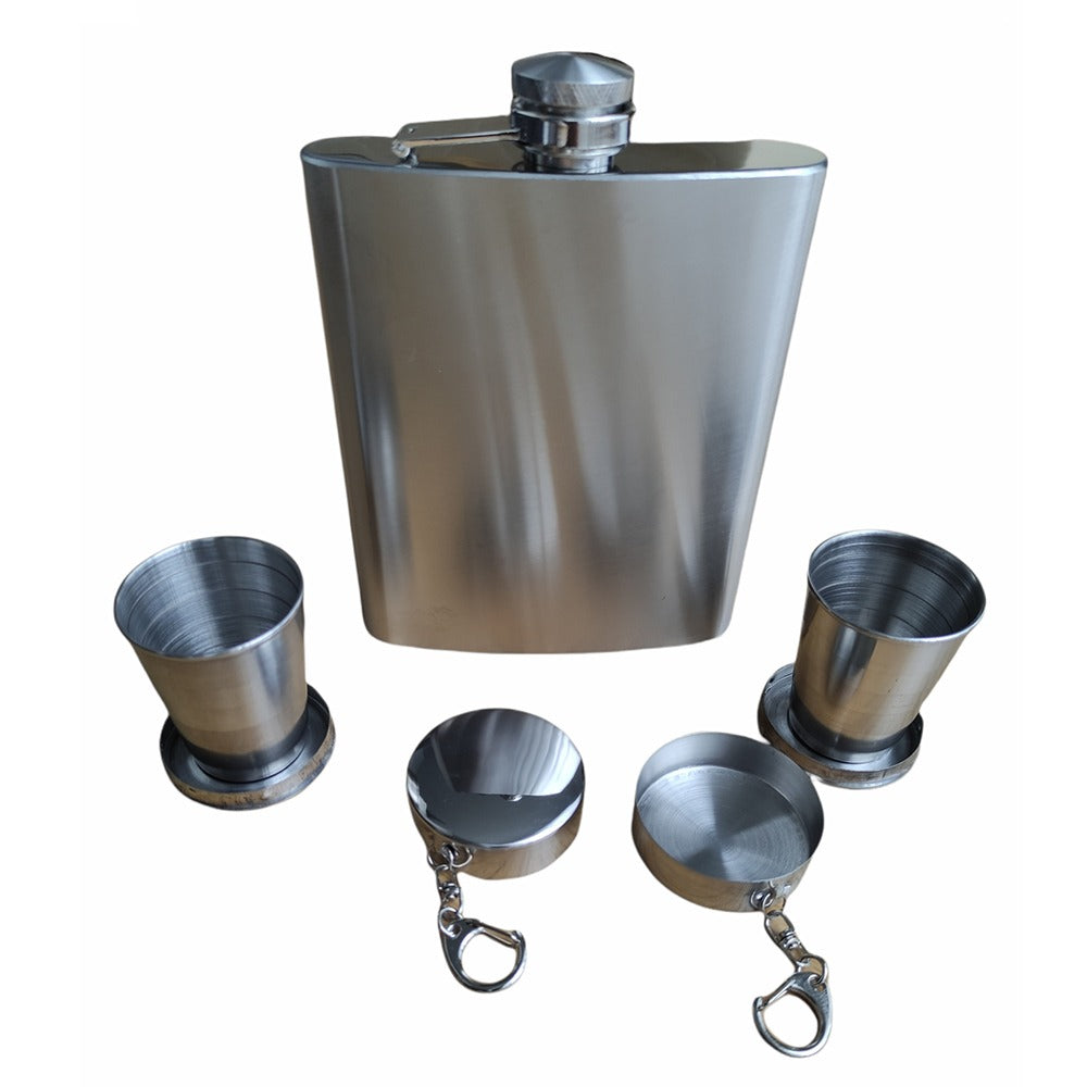 Licorera Acero Inoxidable 18 Oz Con Forro Cuero Con 2 Vasos Negro S0530-1