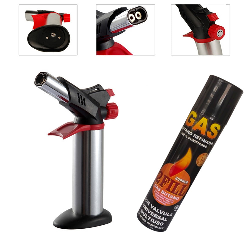 Kit Soplete Flameador Profesional Cocina Recargable Doble Cañon + Gas Butano S0537-1