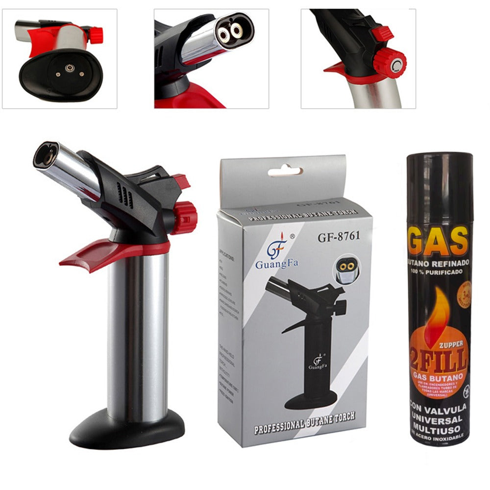 Kit Soplete Flameador Profesional Cocina Recargable Doble Cañon + Gas Butano S0537-1