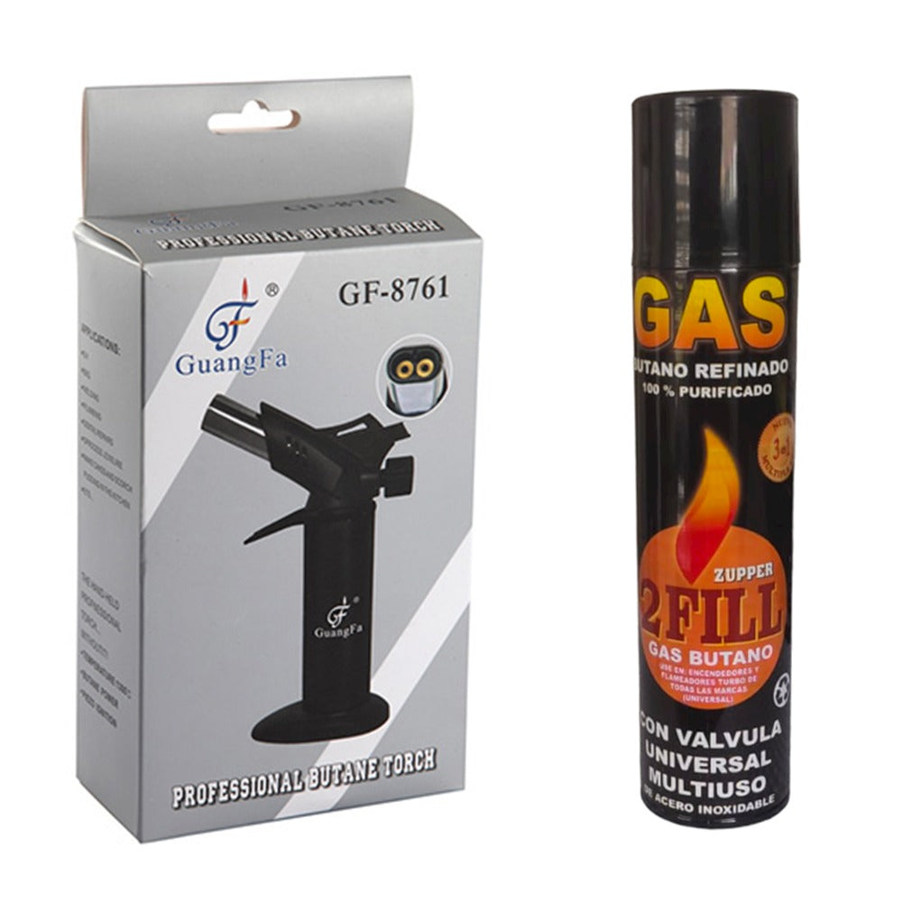 Kit Soplete Flameador Profesional Cocina Recargable Doble Cañon + Gas Butano S0537-1