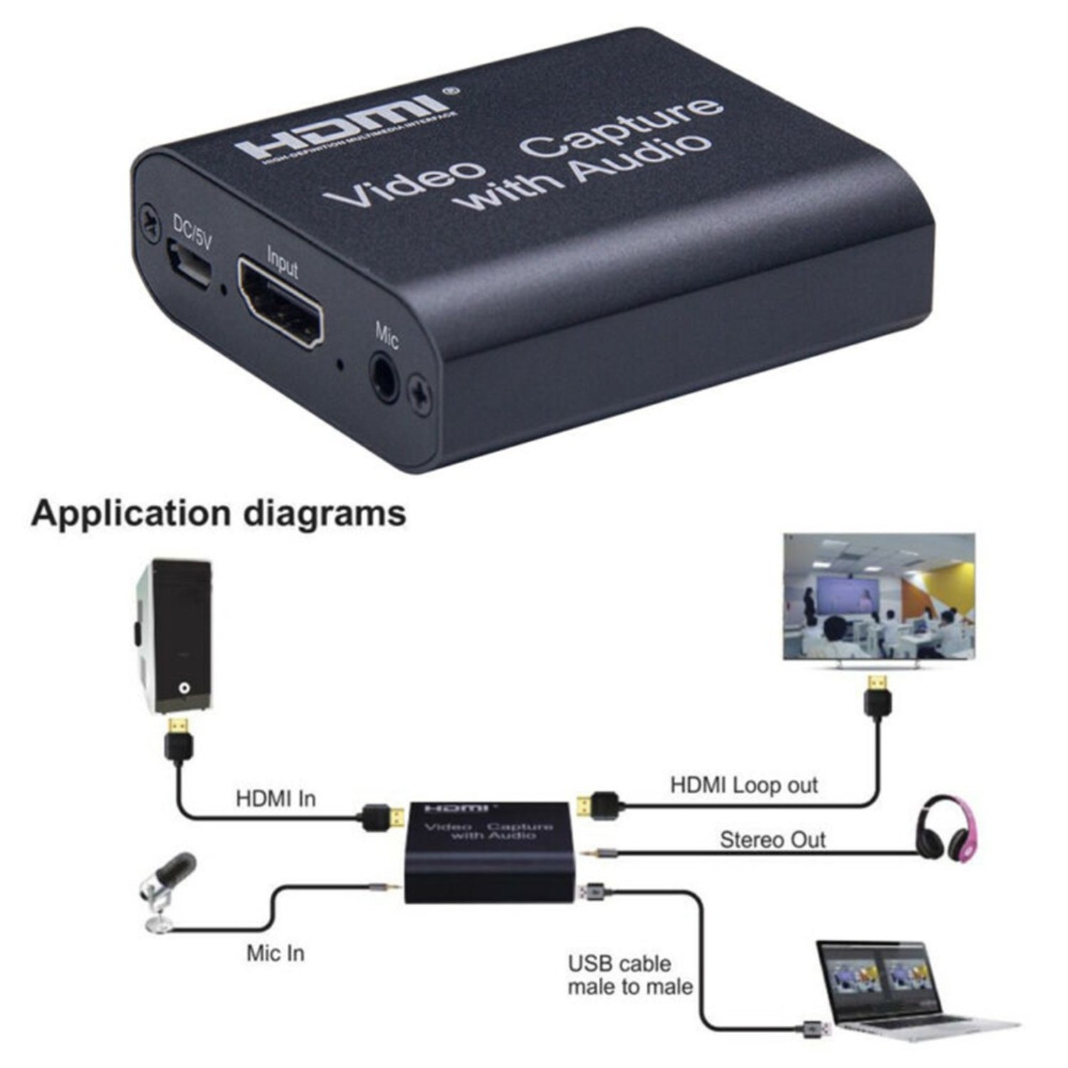 Capturadora de Video USB 3.0 HDMI Capture con Audio y Micrófono 4K S0577