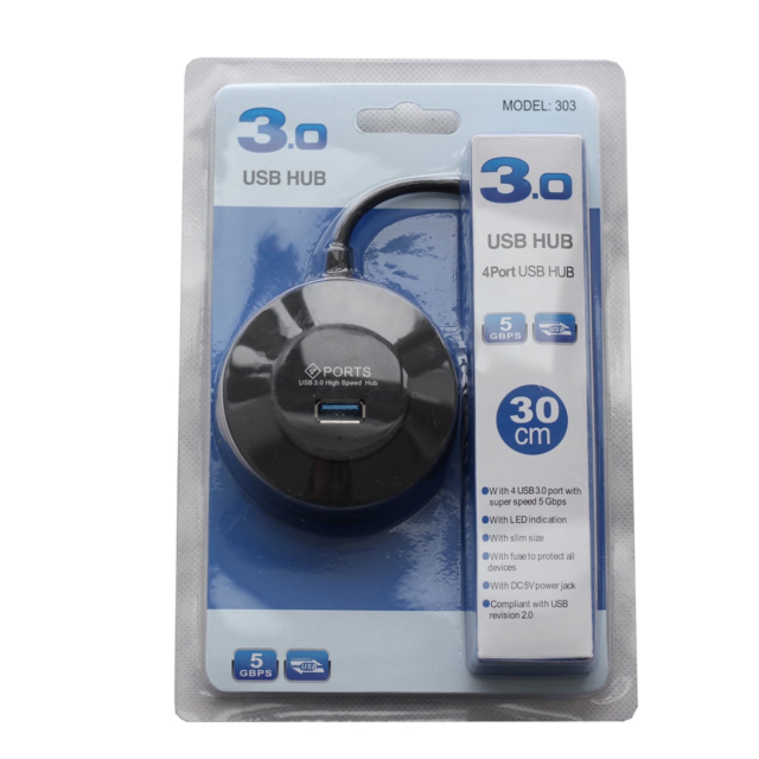 Hub 4 Puertos USB 3.0 5Gbps Cable 30 cm Redondo Delgado S0580