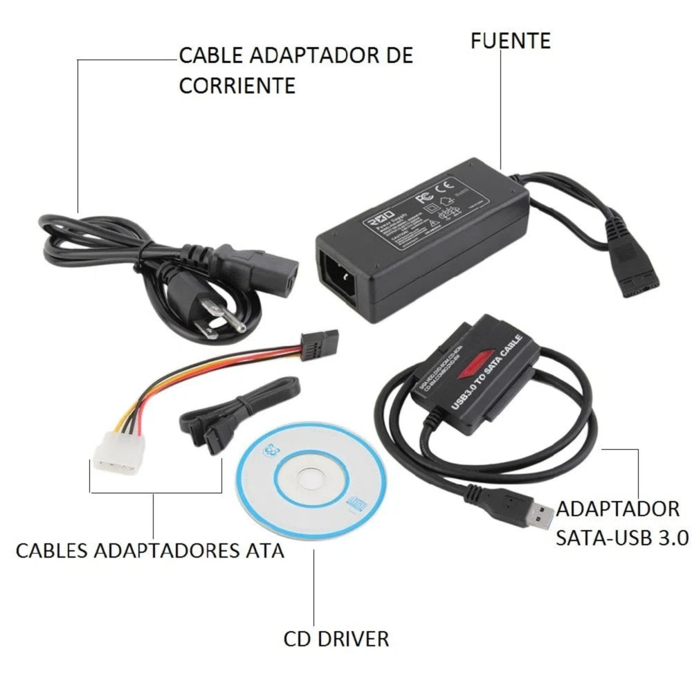 Convertidor IDE y Sata 3.5 2.5 a USB 3.0 Disco Duro DVD CD S0582