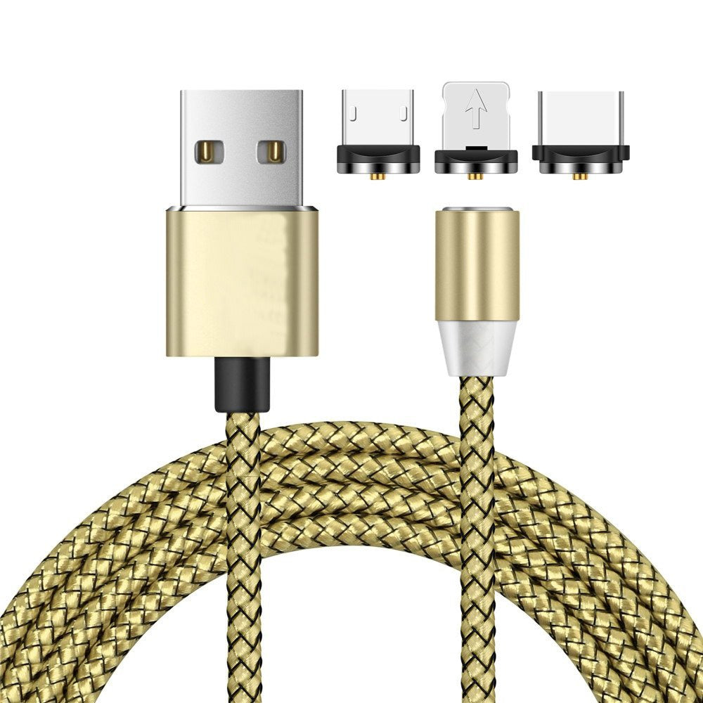 Cable Imantado Magnético 3 en 1 Android Tipo C y Lightning Dorado S0609