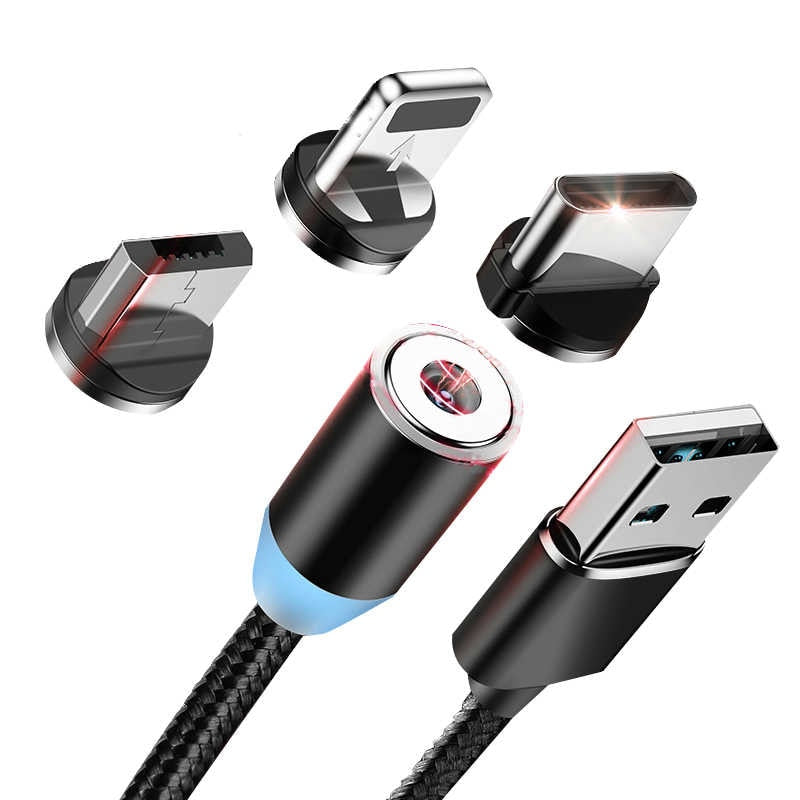 Cable Imantado Magnético 3 en 1 Android Tipo C y Lightning Negro S0609-1