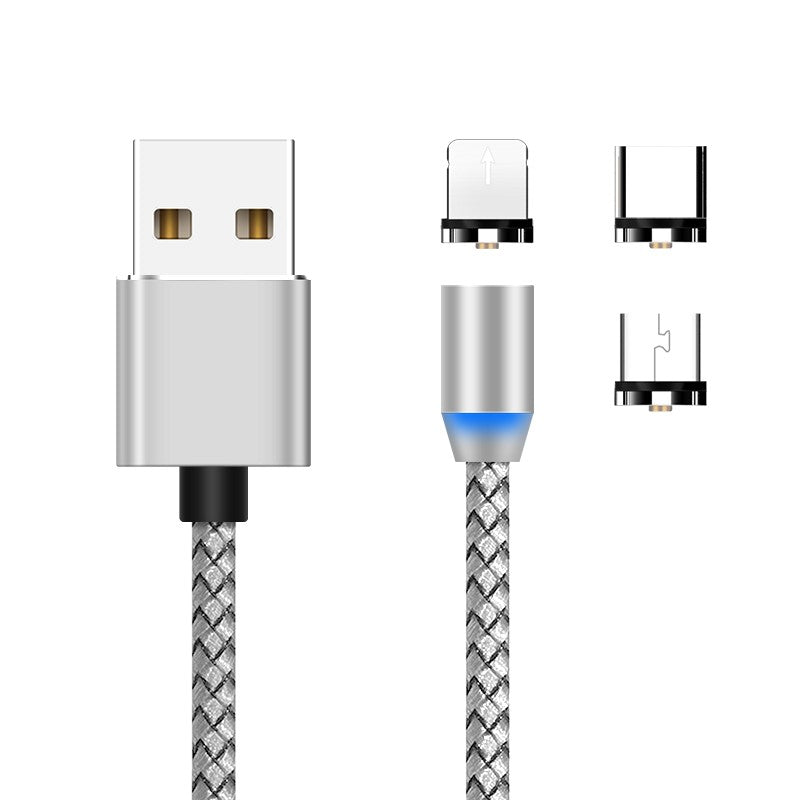 Cable Imantado Magnético 3 en 1 Android Tipo C y Lightning Plata S0609-2