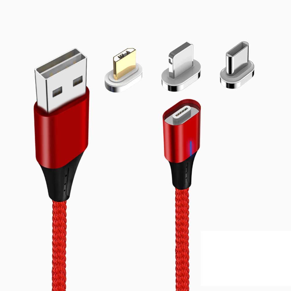 Cable Imantado Magnético 3 en 1 Android Tipo C y Lightning Rojo S0609-3