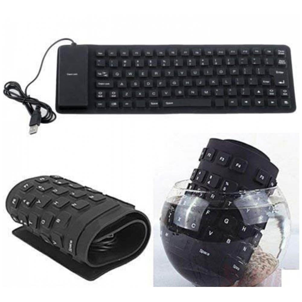 Teclado Flexible Siliconado WB-86 Impermeable contra el Polvo USB Negro S0641