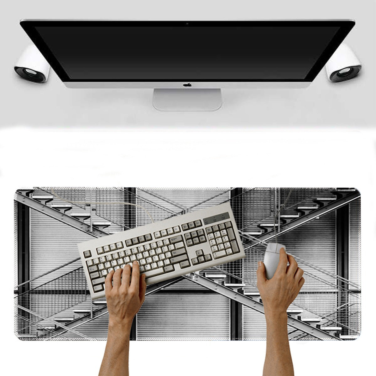 Mouse pad Base Escritorio Extra Large 30x80cm Computador Escalera 3D S0649-61