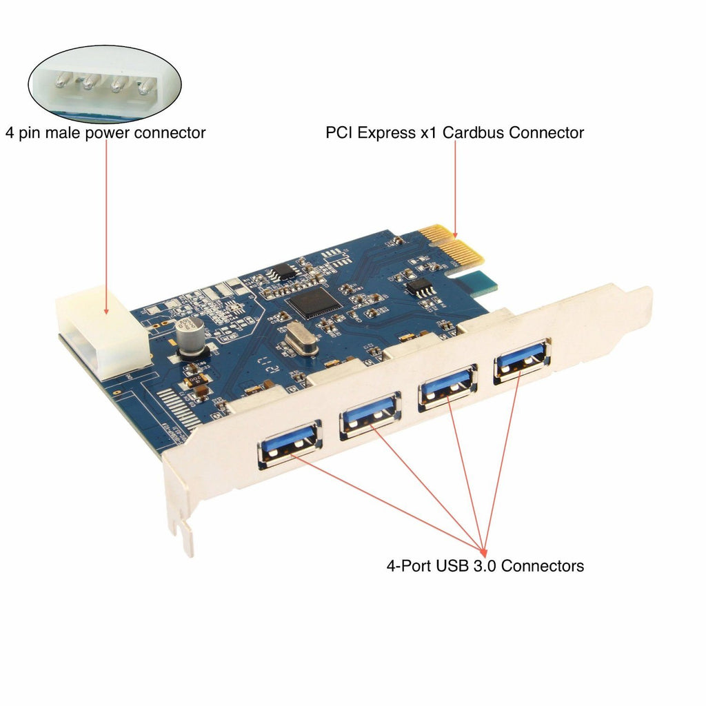 Tarjeta PCI Express USB 3.0 de 4 Puertos Alta Velocidad 5 Gbps S0661