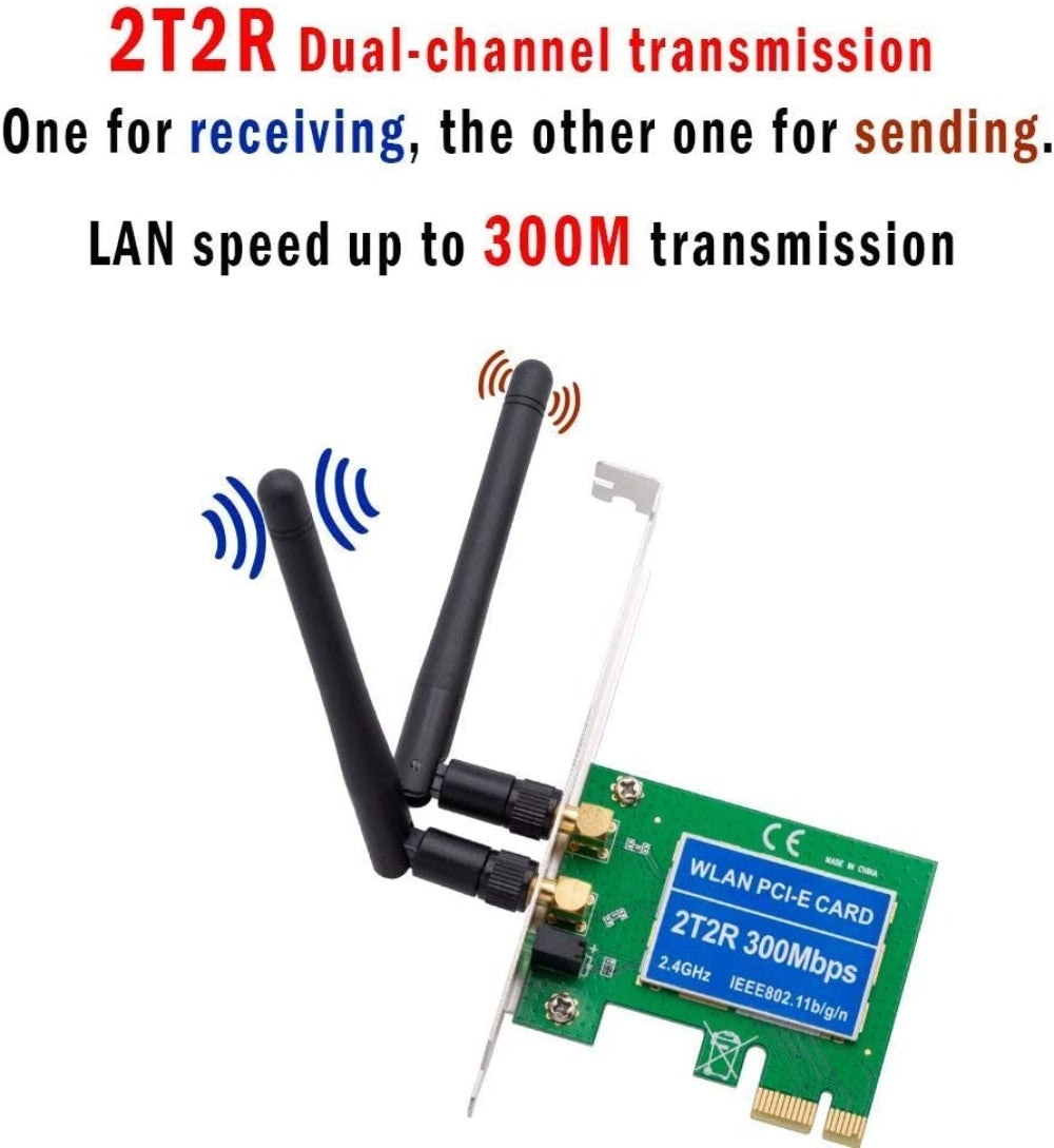 Tarjeta WIFI 2t2r WLAN Pci 300 Mbps 24Ghz LEEE80211 Antena S0665