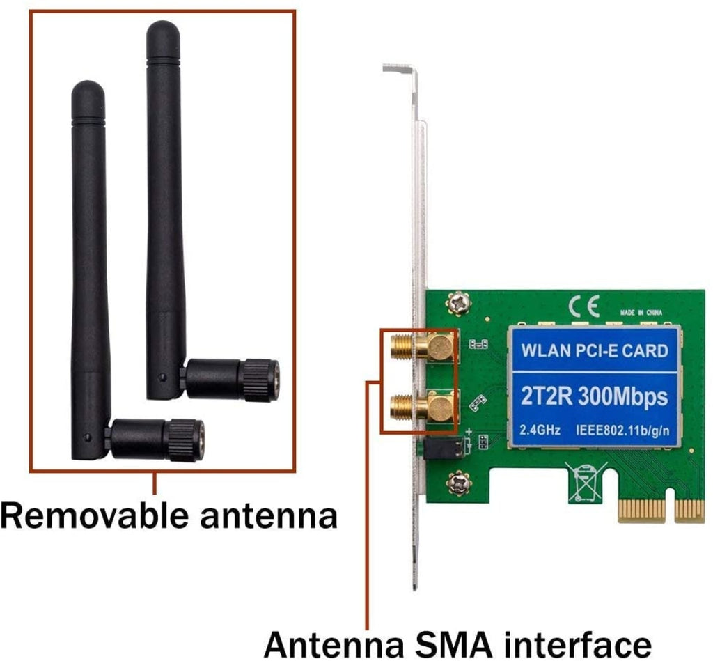 Tarjeta WIFI 2t2r WLAN Pci 300 Mbps 24Ghz LEEE80211 Antena S0665