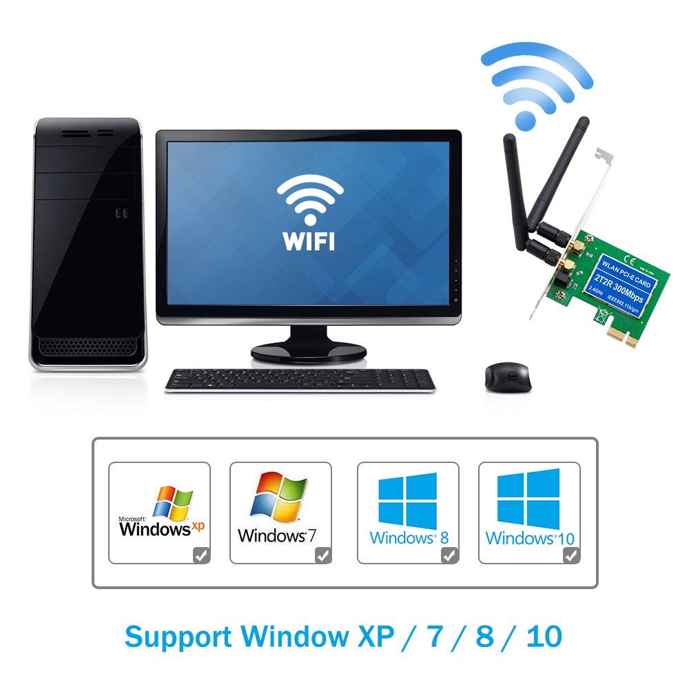 Tarjeta WIFI 2t2r WLAN Pci 300 Mbps 24Ghz LEEE80211 Antena S0665