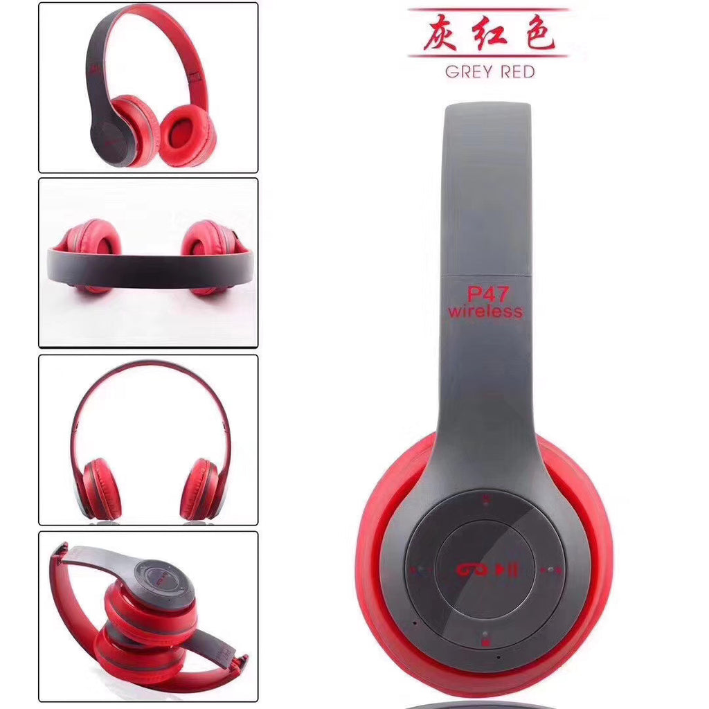 Audifonos 2 en 1 Inalámbricos y Cable Jack 3.5mm P47 5.0 Tf Rojo S0674-3