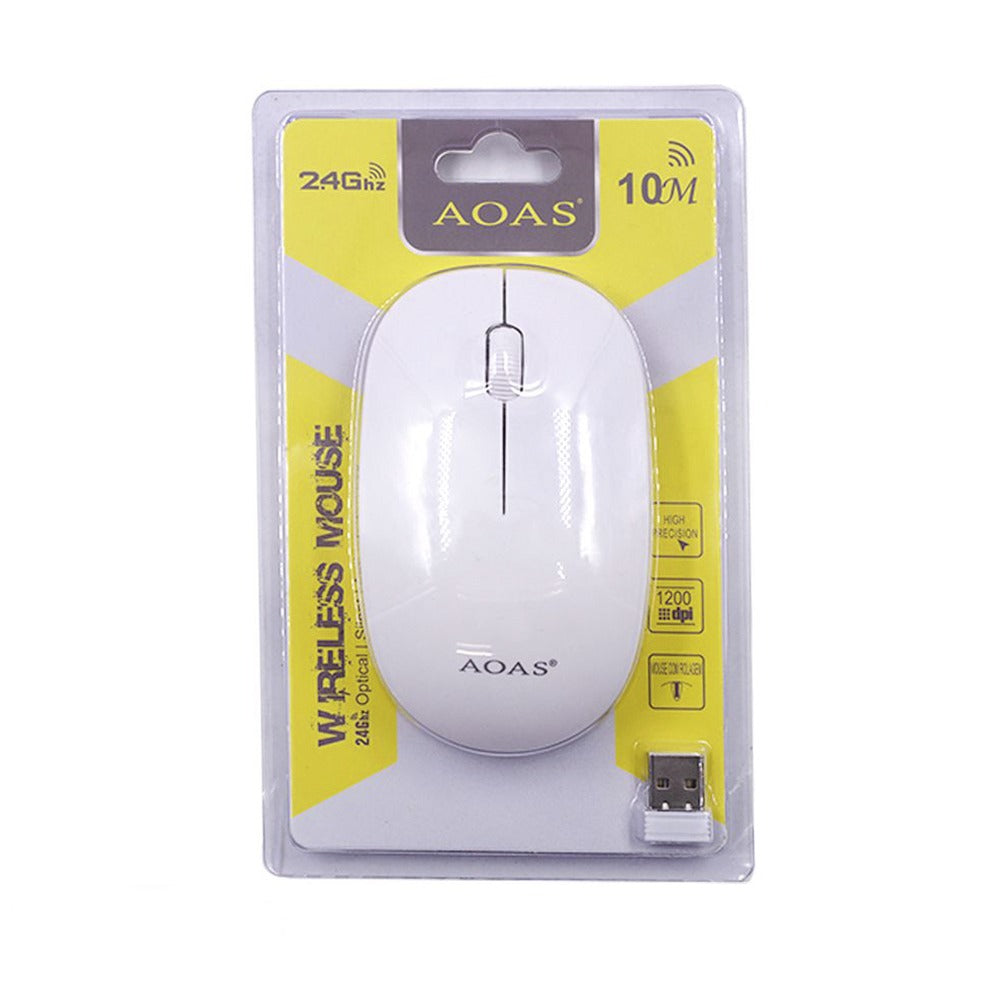Mouse Óptico Inalámbrico USB Aoas 2.4 Ghz Wireless Delgado Blanco S0680-2