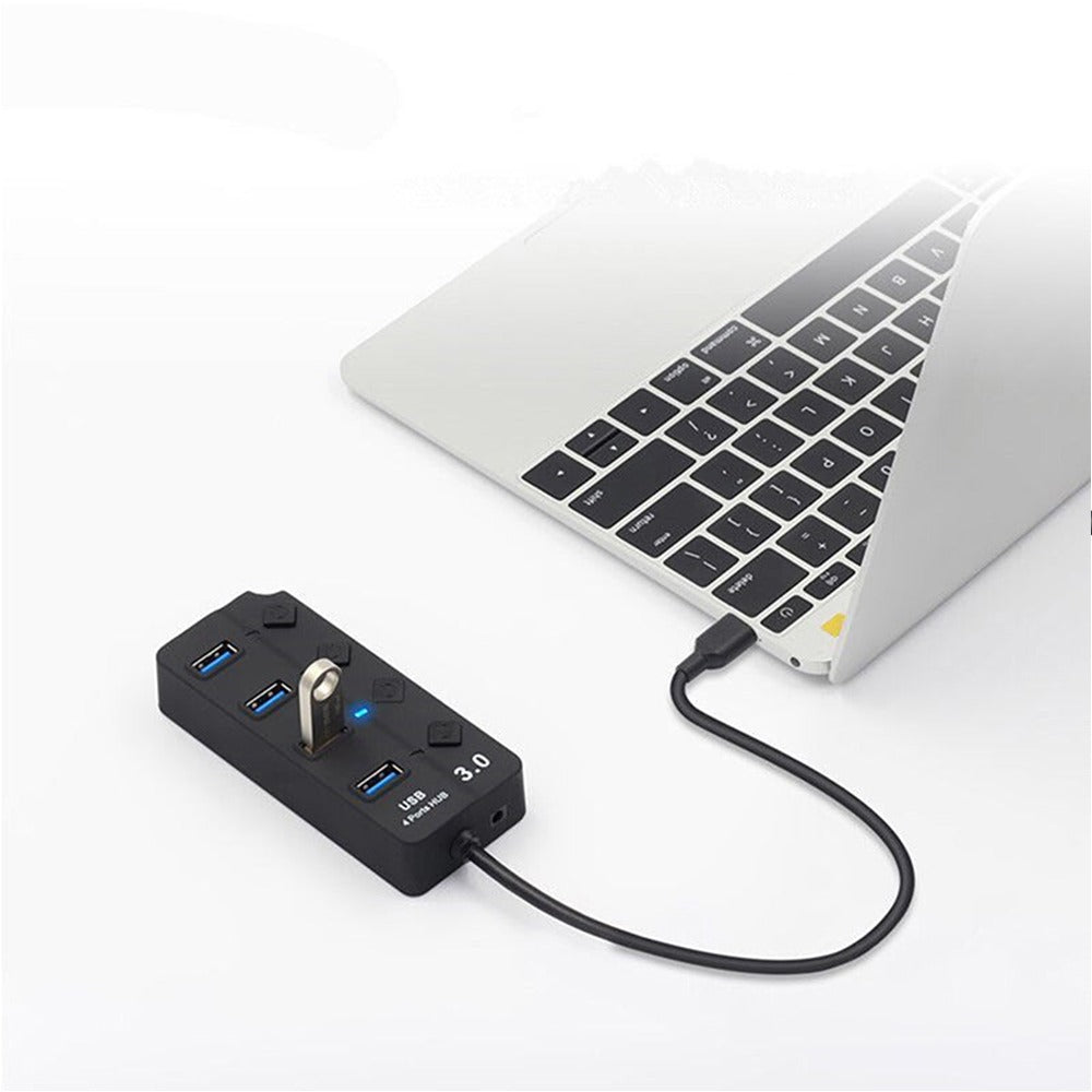 Hub 4 Puertos Independientes USB 3.0 Luz Led 5GBps Cable 30cm S0682