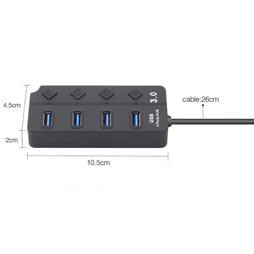 Hub 4 Puertos Independientes USB 3.0 Luz Led 5GBps Cable 30cm S0682
