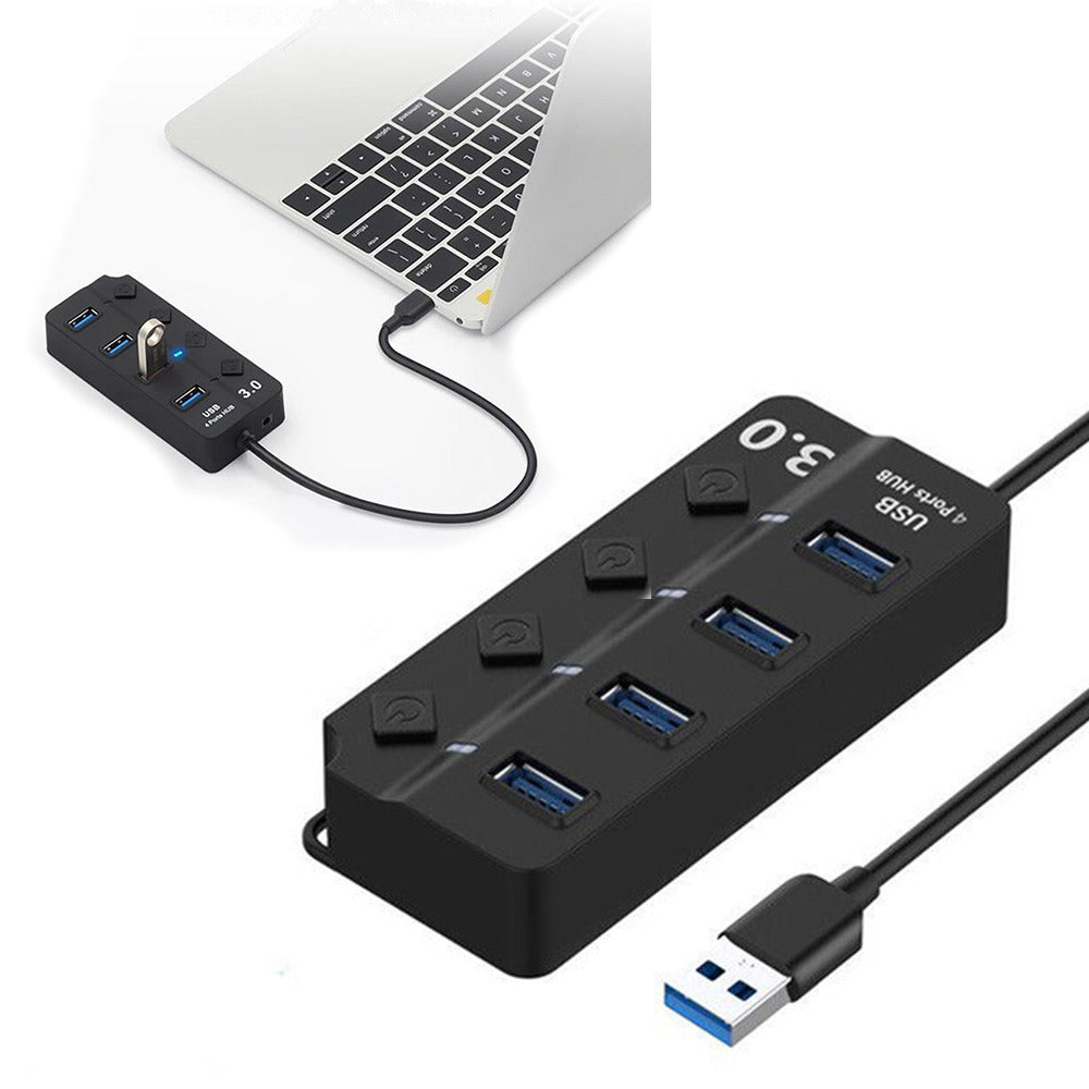 Hub 4 Puertos Independientes USB 3.0 Luz Led 5GBps Cable 30cm S0682