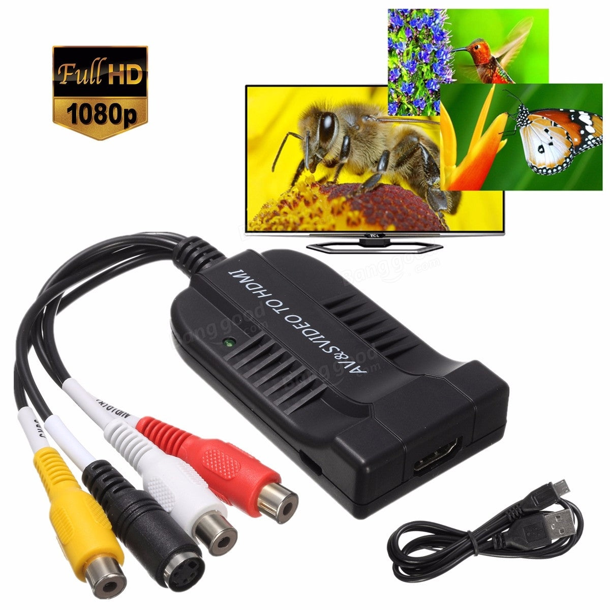 Convertidor de Audio Adaptador AV y S-video a HDMI 1080p S0684