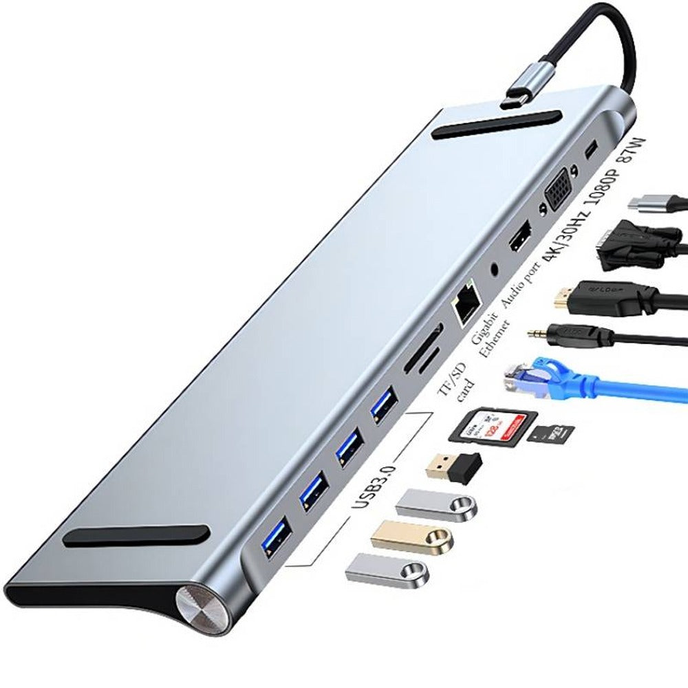 Adaptador Tipo C 11 en 1 Multiport HUB Estacion LAN HDMI VGA S0688