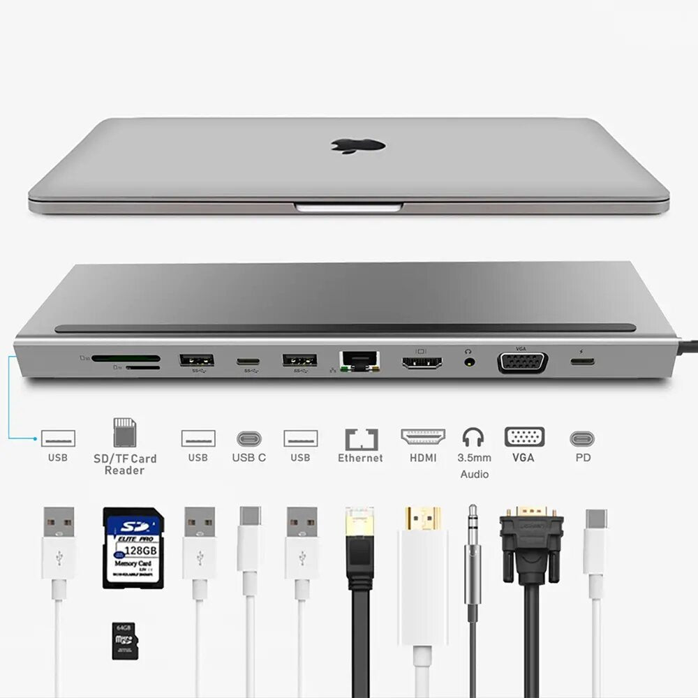 Adaptador Tipo C 11 en 1 Multiport HUB Estacion LAN HDMI VGA S0688