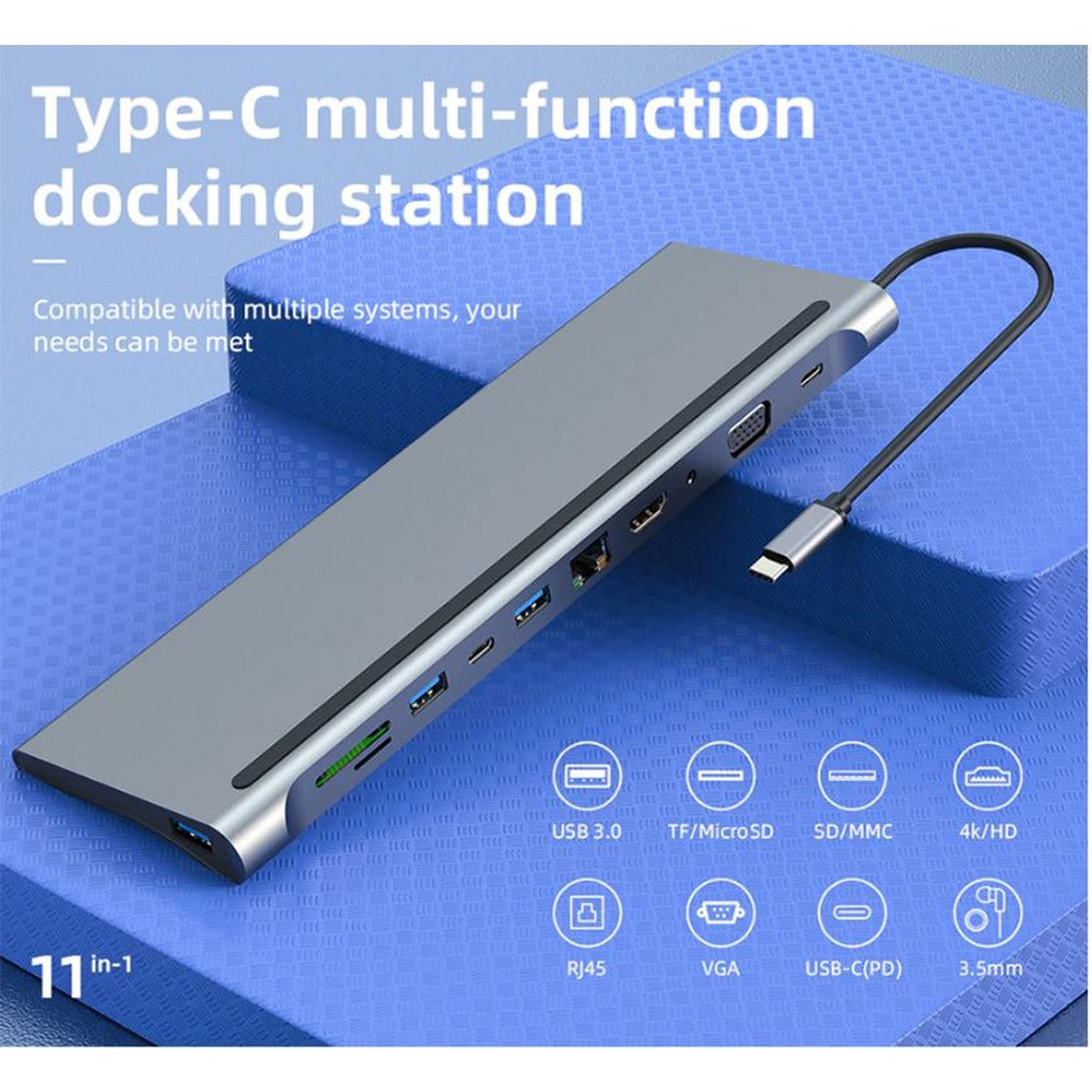 Adaptador Tipo C 11 en 1 Multiport HUB Estacion LAN HDMI VGA S0688