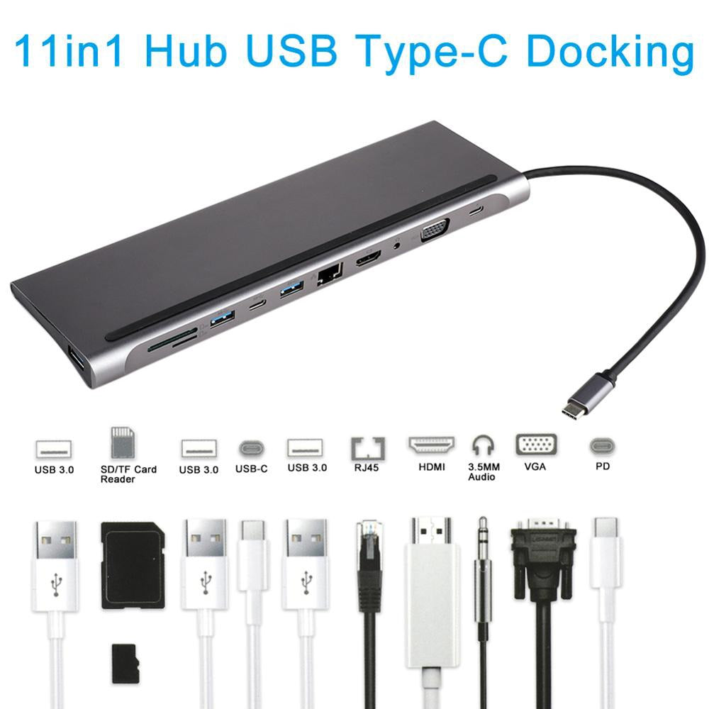 Adaptador Tipo C 11 en 1 Multiport HUB Estacion LAN HDMI VGA S0688