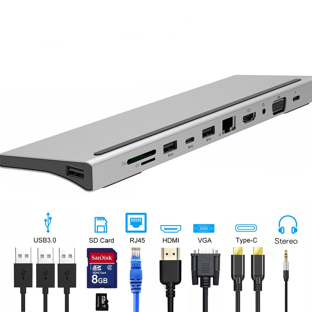 Adaptador Tipo C 11 en 1 Multiport HUB Estacion LAN HDMI VGA S0688
