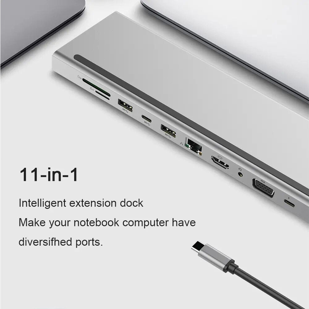 Adaptador Tipo C 11 en 1 Multiport HUB Estacion LAN HDMI VGA S0688