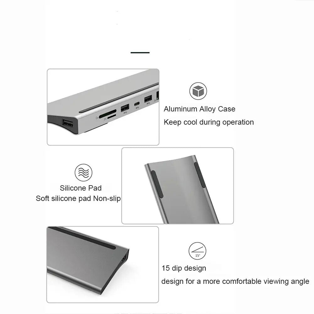 Adaptador Tipo C 11 en 1 Multiport HUB Estacion LAN HDMI VGA S0688