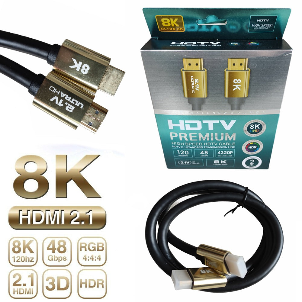 Cable Hdmi 2.1V 8k Ultra Hd 3d 2 Metros 4320p Premium 48Gbps HDR- PVC S0788