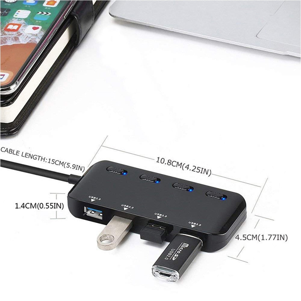 Hub 4 Puertos independientes Usb 3.0 Tipo C 5gbps Indicador led S0794