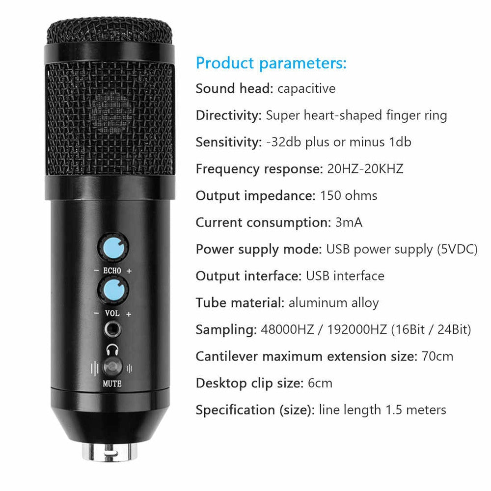 Microfono Condensador Profesional BM858BP USB Estudio de Grabación PC Negro S0815