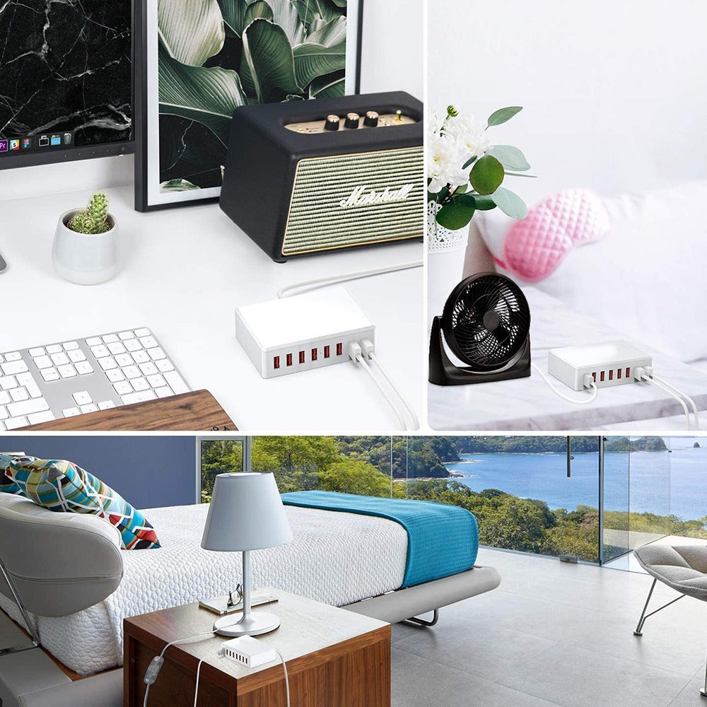 Cargador 8 Puertos USB 40W Carga Rápida WLX-T9 USB 3.0 2.4A - Blanco S0857