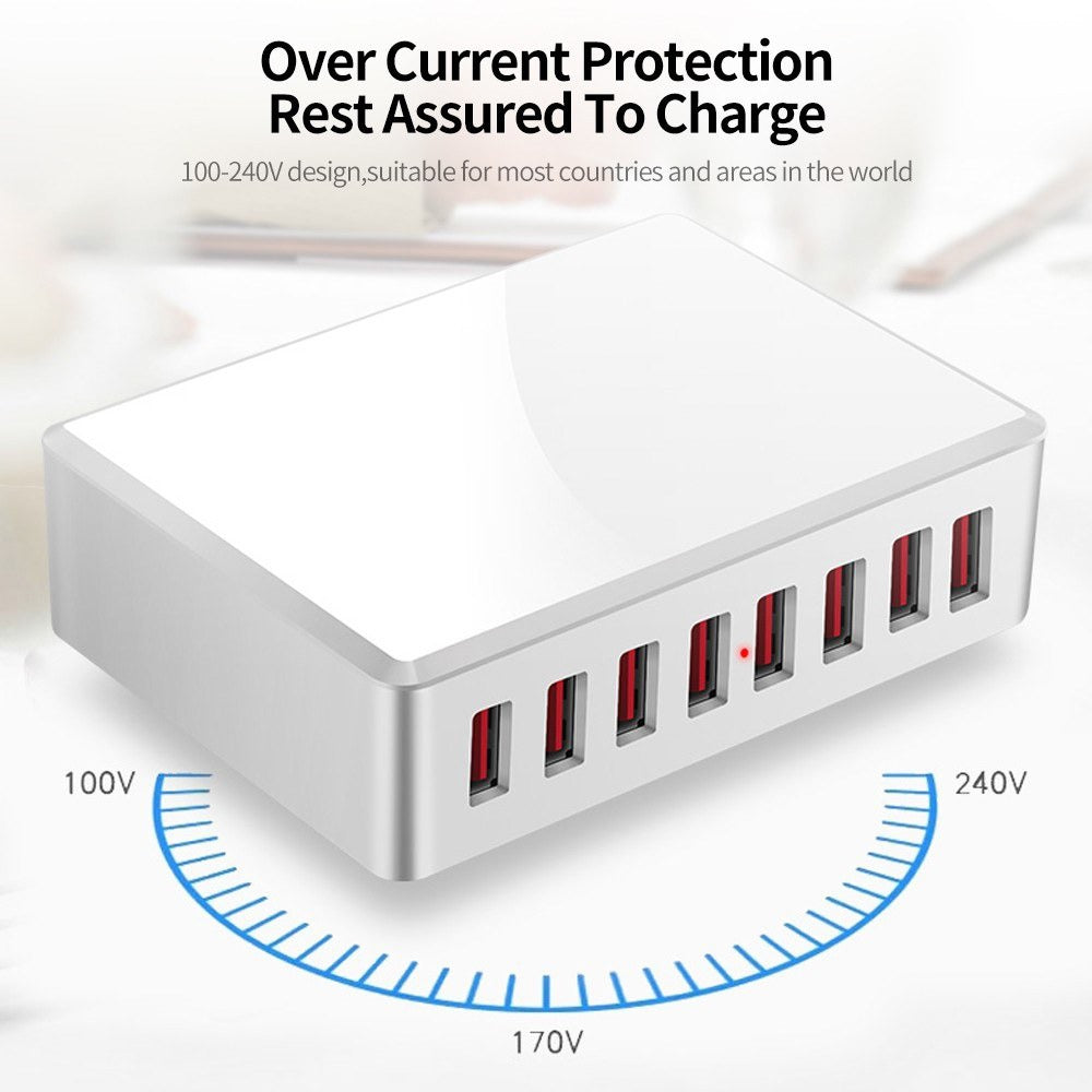 Cargador 8 Puertos USB 40W Carga Rápida WLX-T9 USB 3.0 2.4A - Blanco S0857