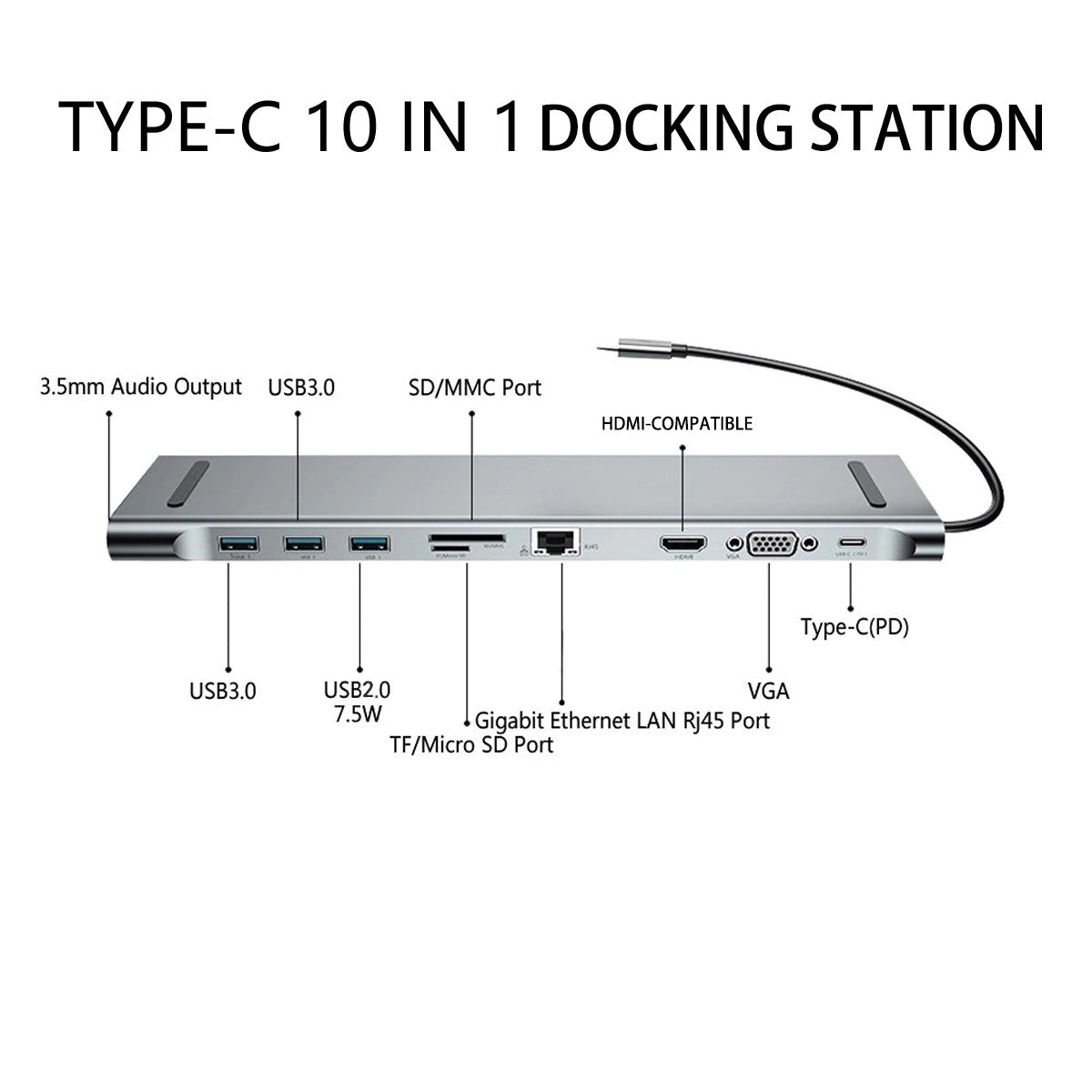 Adaptador Tipo C 10 En 1 Multiport Hub Estacion Lan Hdmi 4k Vga rj45 S0919