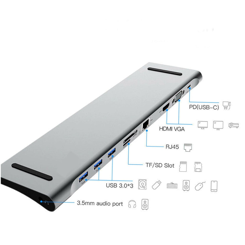 Adaptador Tipo C 10 En 1 Multiport Hub Estacion Lan Hdmi 4k Vga rj45 S0919