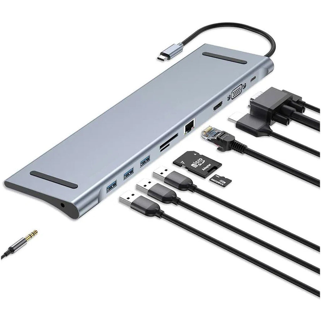 Adaptador Tipo C 10 En 1 Multiport Hub Estacion Lan Hdmi 4k Vga rj45 S0919